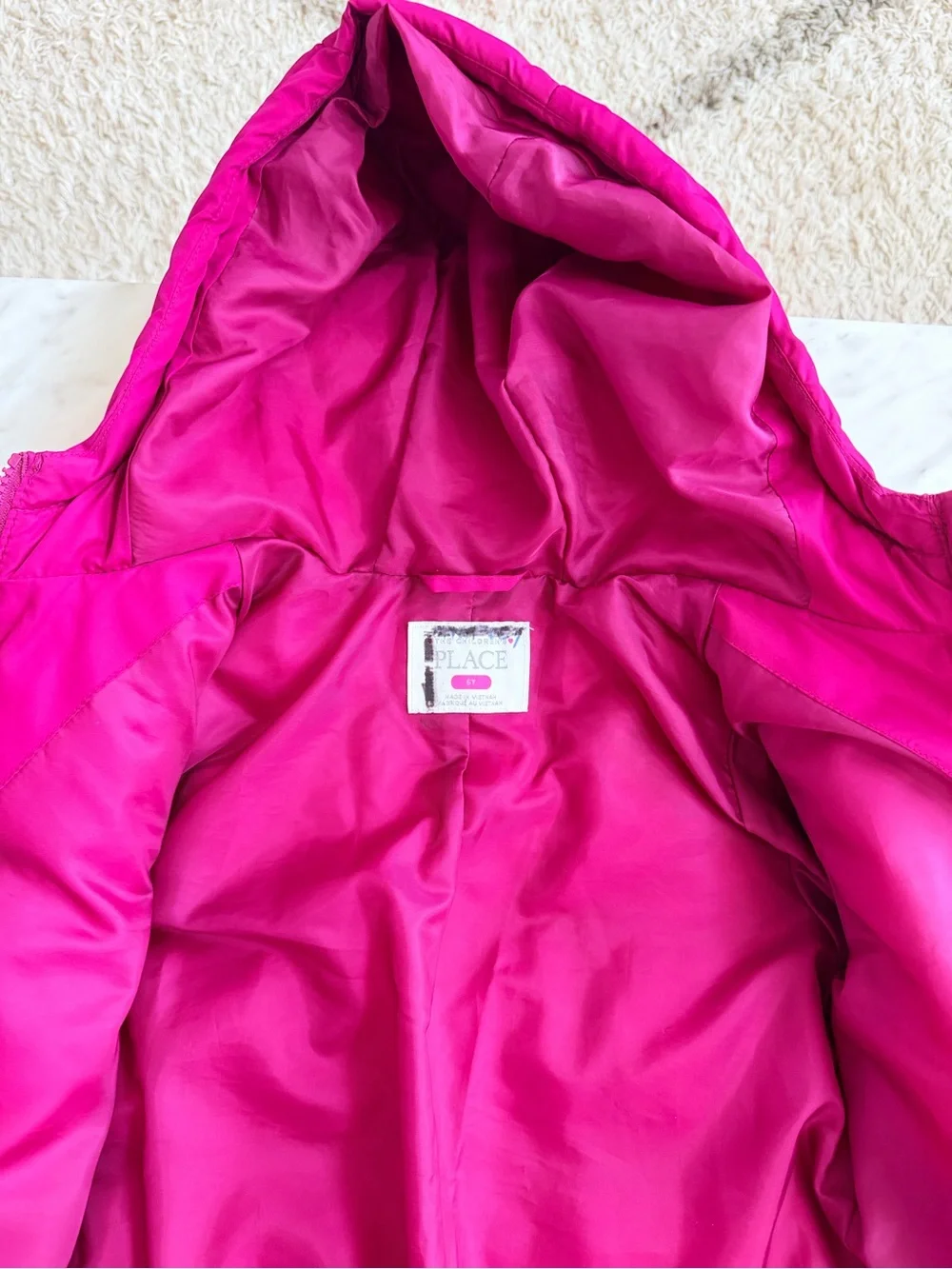 The Children's Place Hooded Puffer Jacket in Bright Magenta